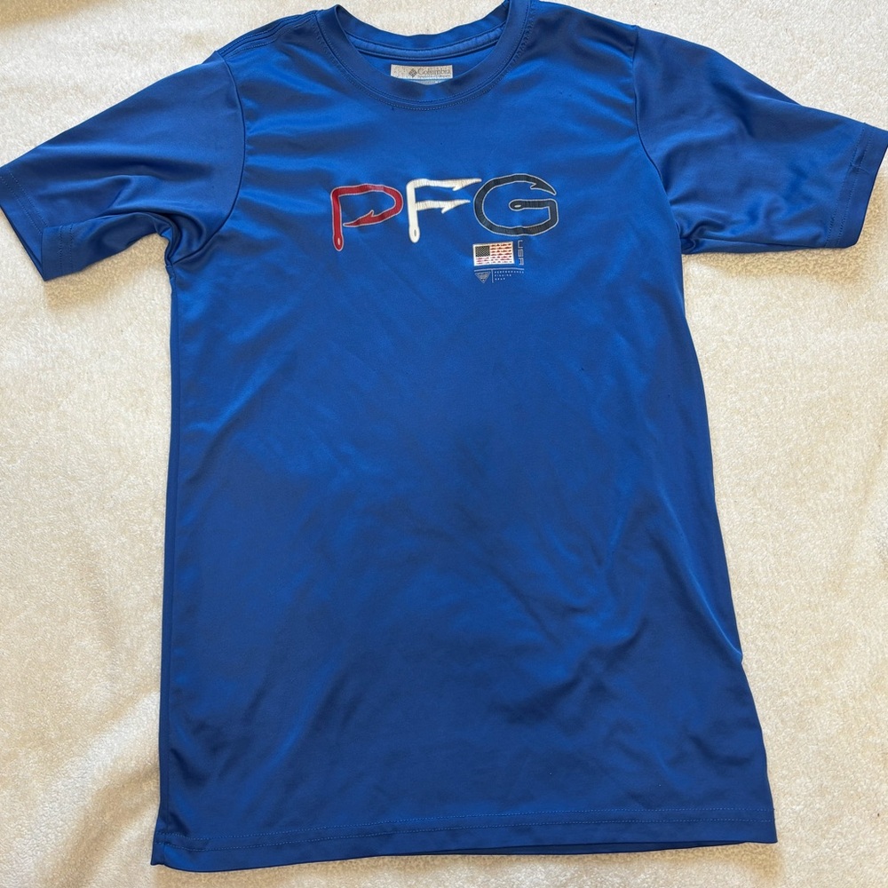 Columbia Kids PFG Blue Tee with Red and White Accents